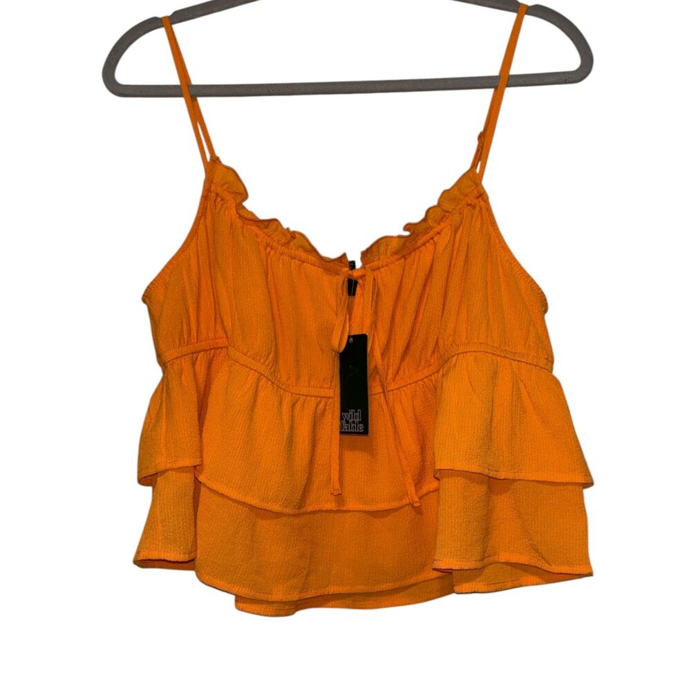 Wild Fable Orange Ruffle Tiered Cami Tank Top Size XL Adjustable Straps NWT